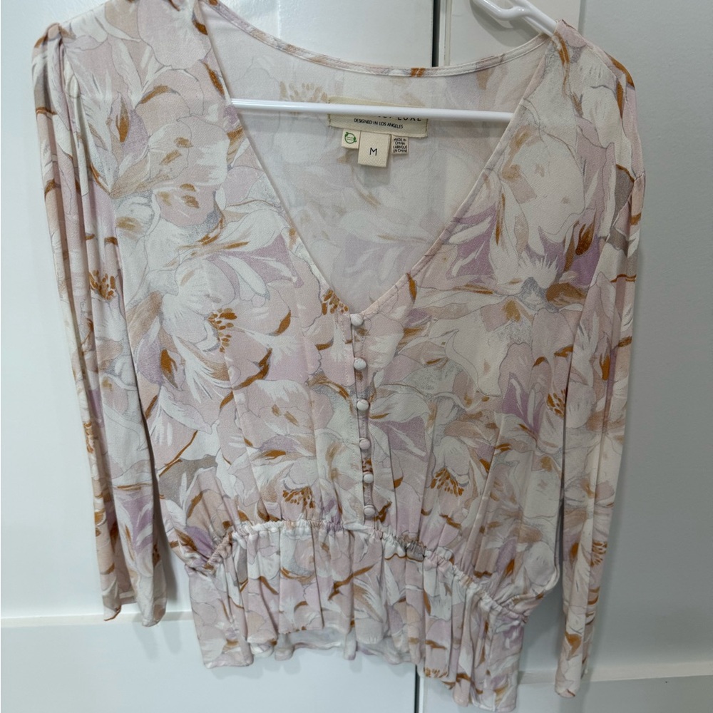 Floral V-Neck Blouse - Pink and Cream- Salt Water Luxe